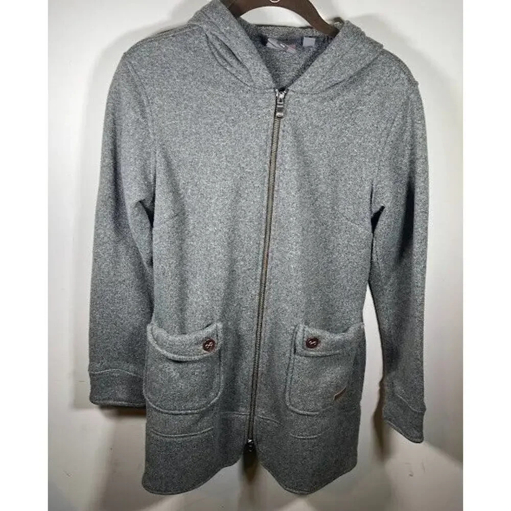 Merrell Womens Jacket hood Gray Heathered Pockets Long Sleeve Full Zipper M
